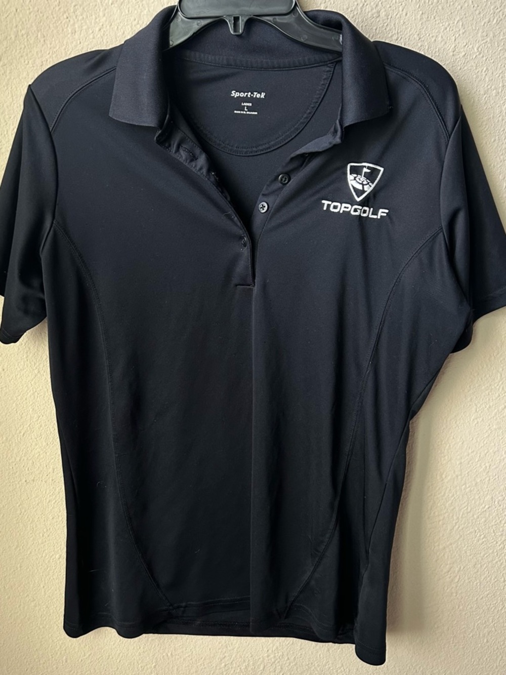 Sport-Tek Black Polo with White Topgolf Logo
